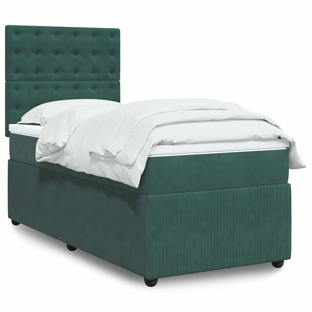 Κρεβάτι Boxspring με Στρώμα Σκούρο Πράσινο 90x200 εκ. Βελούδινο - Pakobazaar