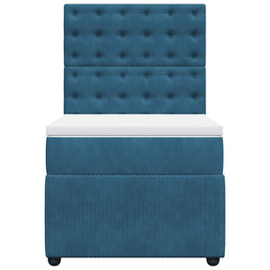 Κρεβάτι Boxspring με Στρώμα Μπλε 90x200 εκ. Βελούδινο