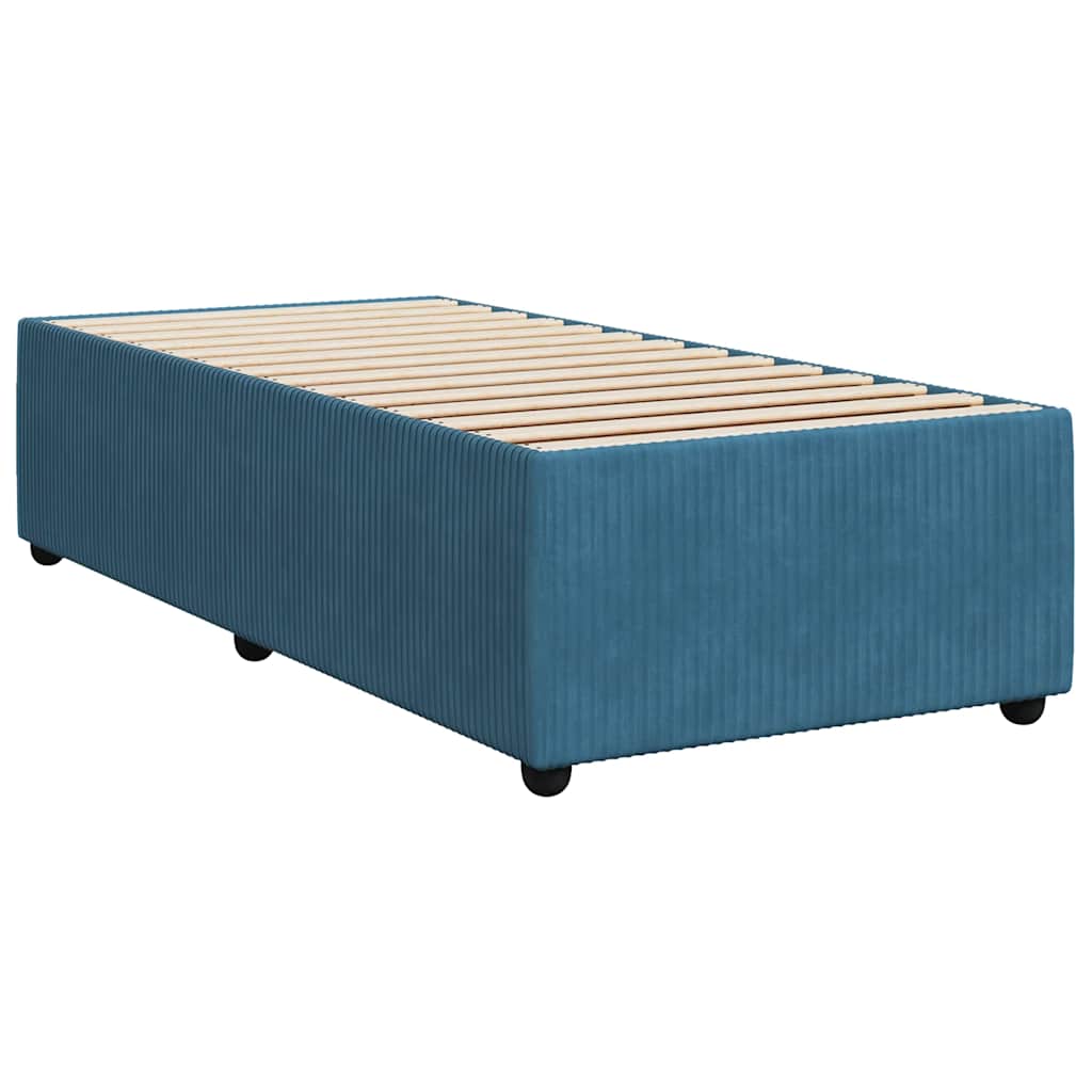 Κρεβάτι Boxspring με Στρώμα Μπλε 90x200 εκ. Βελούδινο