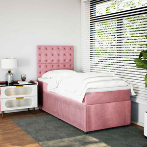Κρεβάτι Boxspring με Στρώμα Ροζ 90x200 εκ. Βελούδινο - Pakobazaar