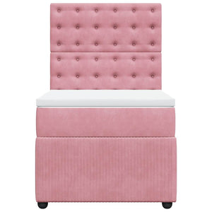 Κρεβάτι Boxspring με Στρώμα Ροζ 90x200 εκ. Βελούδινο - Pakobazaar