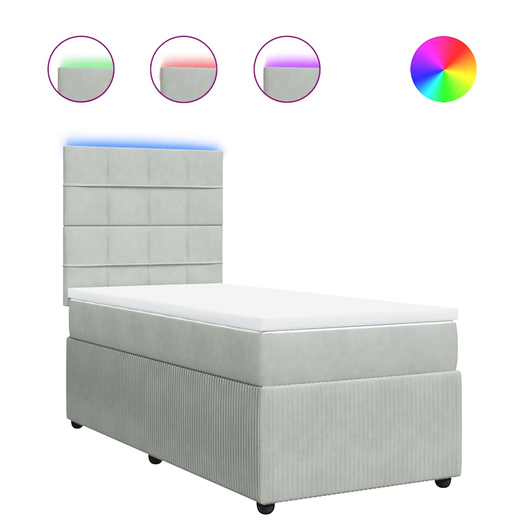 Κρεβάτι Boxspring με Στρώμα Ανοιχτό Γκρι 100x200 εκ. Βελούδινο