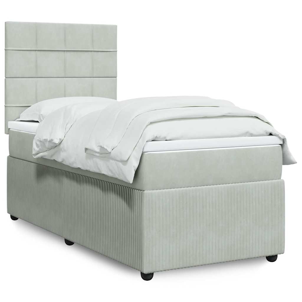 Κρεβάτι Boxspring με Στρώμα Ανοιχτό Γκρι 100x200 εκ. Βελούδινο