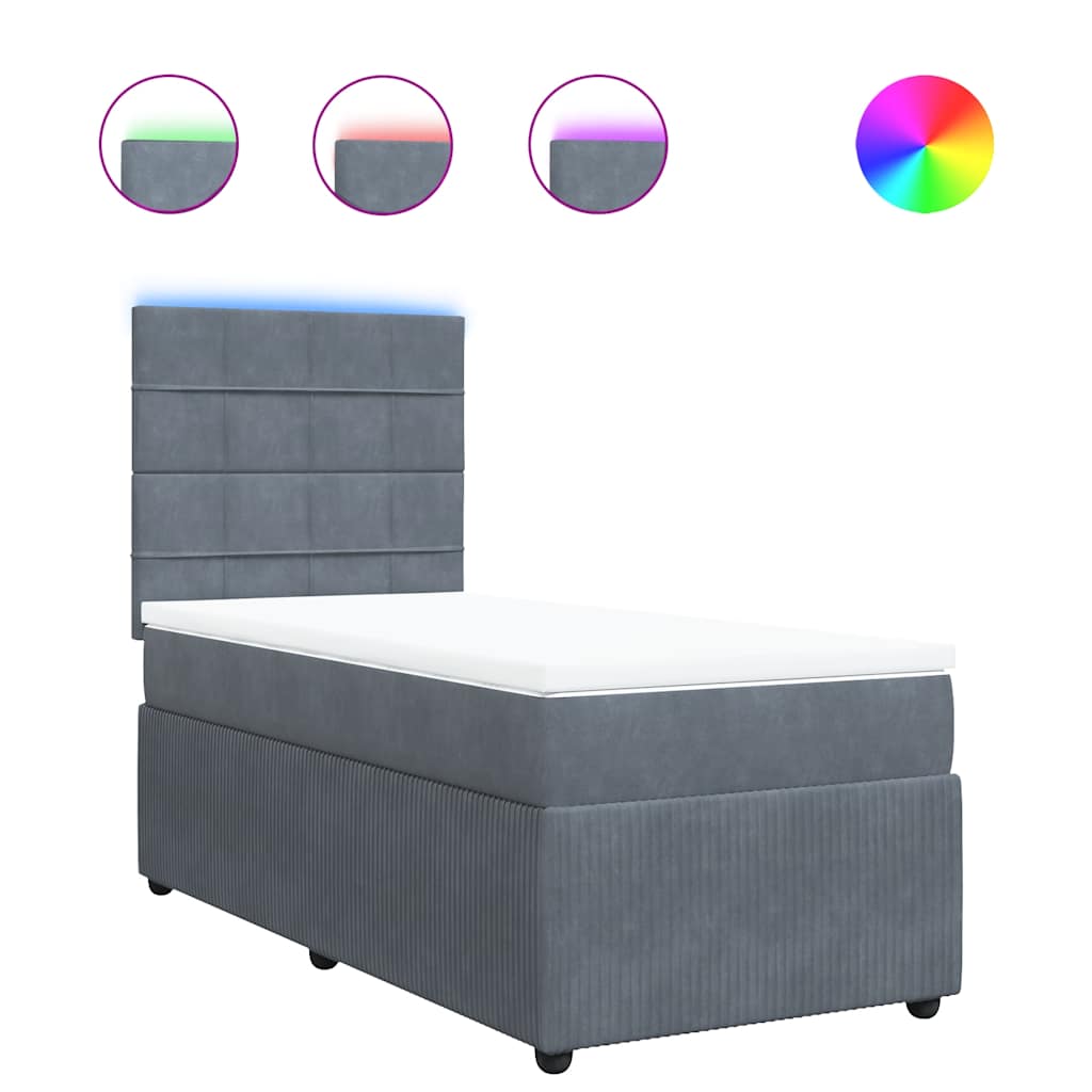 Κρεβάτι Boxspring με Στρώμα Σκούρο Γκρι 100x200 εκ. Βελούδινο
