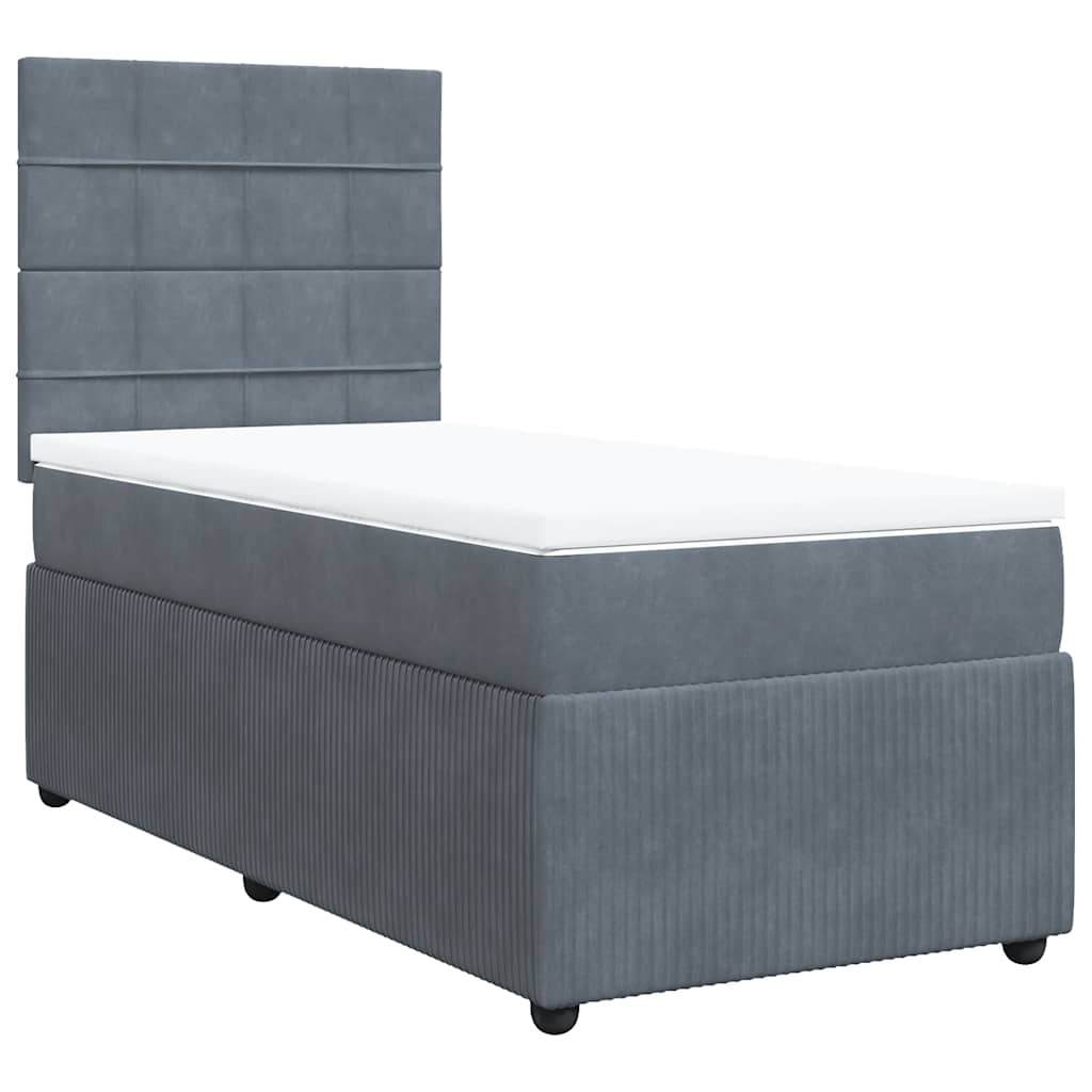 Κρεβάτι Boxspring με Στρώμα Σκούρο Γκρι 100x200 εκ. Βελούδινο
