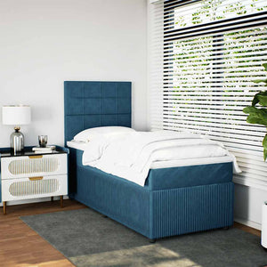 Κρεβάτι Boxspring με Στρώμα Μπλε 100x200 εκ. Βελούδινο - Pakobazaar