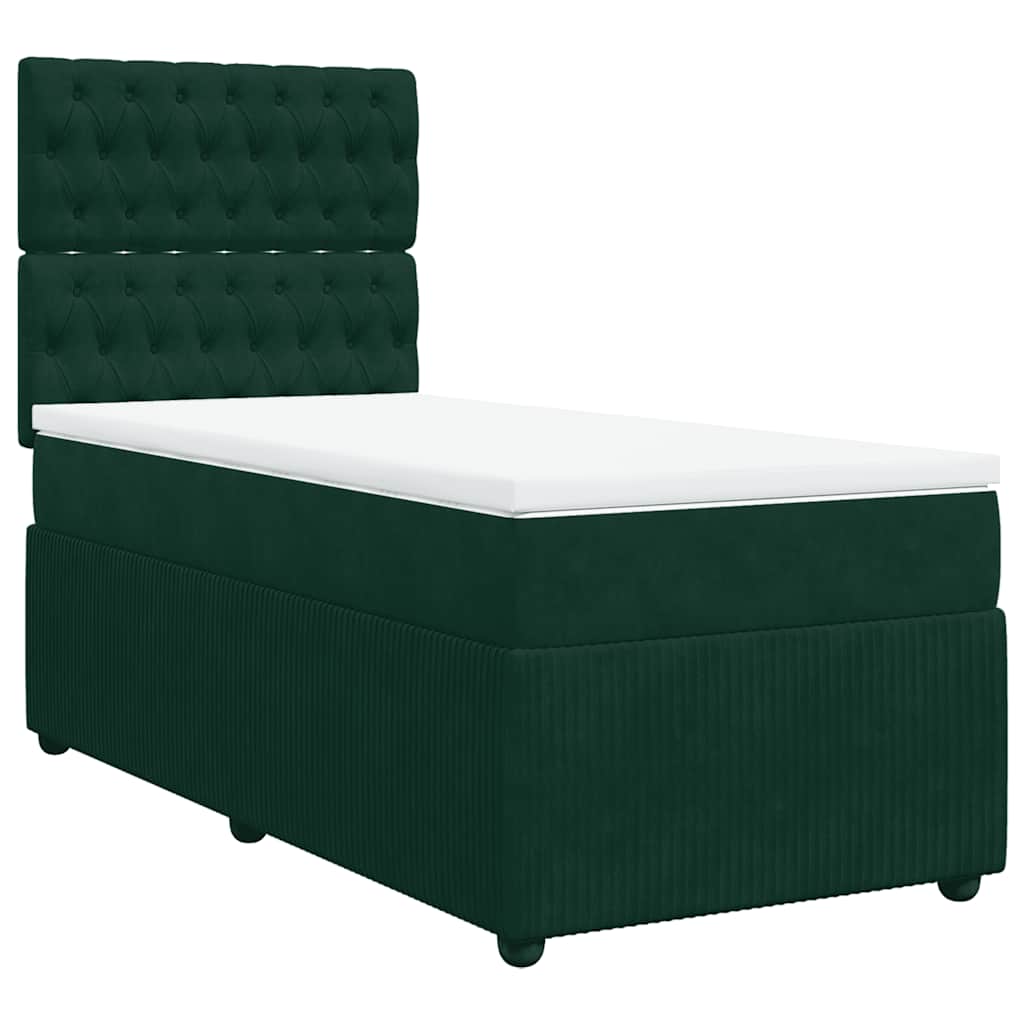 Κρεβάτι Boxspring με Στρώμα Σκούρο Πράσινο 100x200εκ. Βελούδινο - Pakobazaar