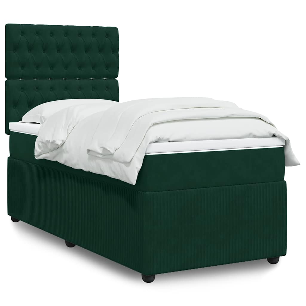 Κρεβάτι Boxspring με Στρώμα Σκούρο Πράσινο 100x200εκ. Βελούδινο - Pakobazaar