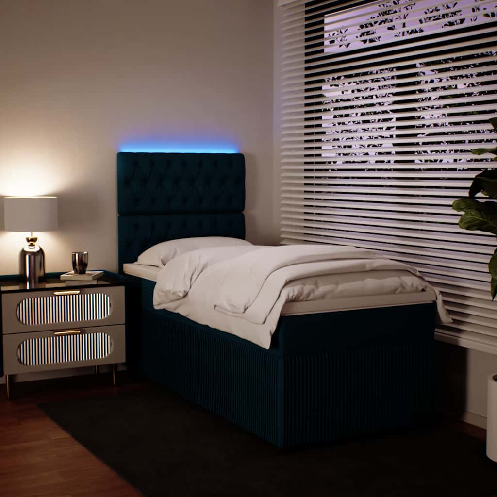 Κρεβάτι Boxspring με Στρώμα Μπλε 100x200 εκ. Βελούδινο - Pakobazaar