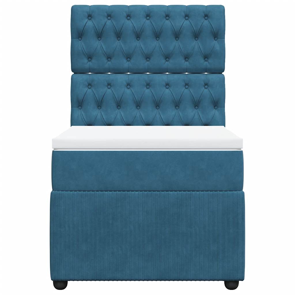 Κρεβάτι Boxspring με Στρώμα Μπλε 100x200 εκ. Βελούδινο - Pakobazaar