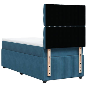 Κρεβάτι Boxspring με Στρώμα Μπλε 100x200 εκ. Βελούδινο - Pakobazaar