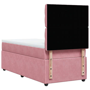 Κρεβάτι Boxspring με Στρώμα Ροζ 100x200 εκ. Βελούδινο - Pakobazaar