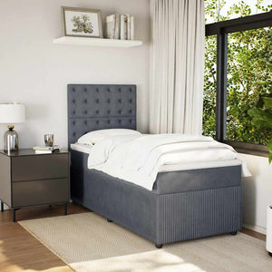 Κρεβάτι Boxspring με Στρώμα Σκούρο Γκρι 100x200 εκ. Βελούδινο - Pakobazaar
