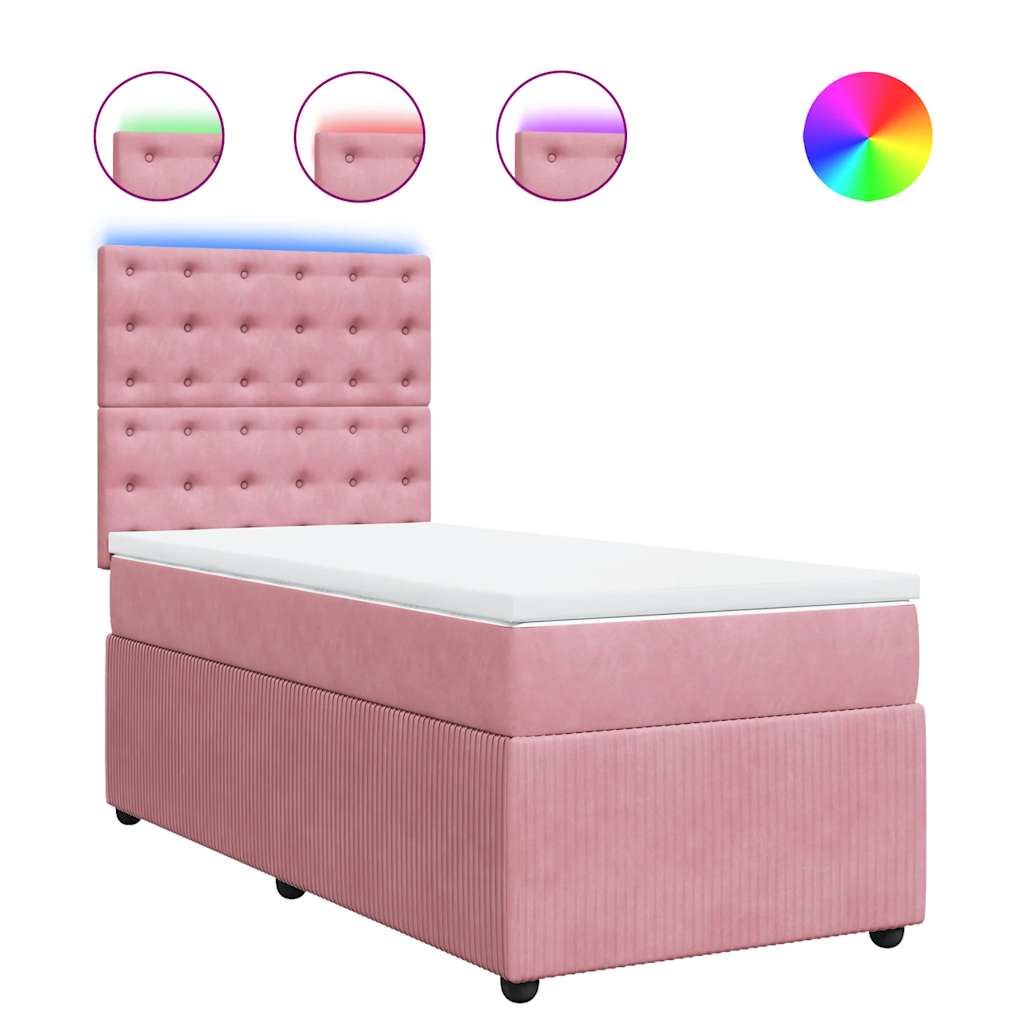 Κρεβάτι Boxspring με Στρώμα Ροζ 100x200 εκ. Βελούδινο - Pakobazaar