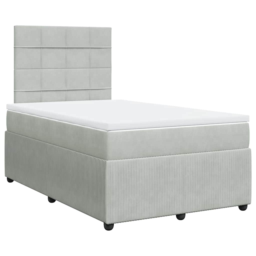 Κρεβάτι Boxspring με Στρώμα Ανοιχτό Γκρι 120x190 εκ. Βελούδινο - Pakobazaar