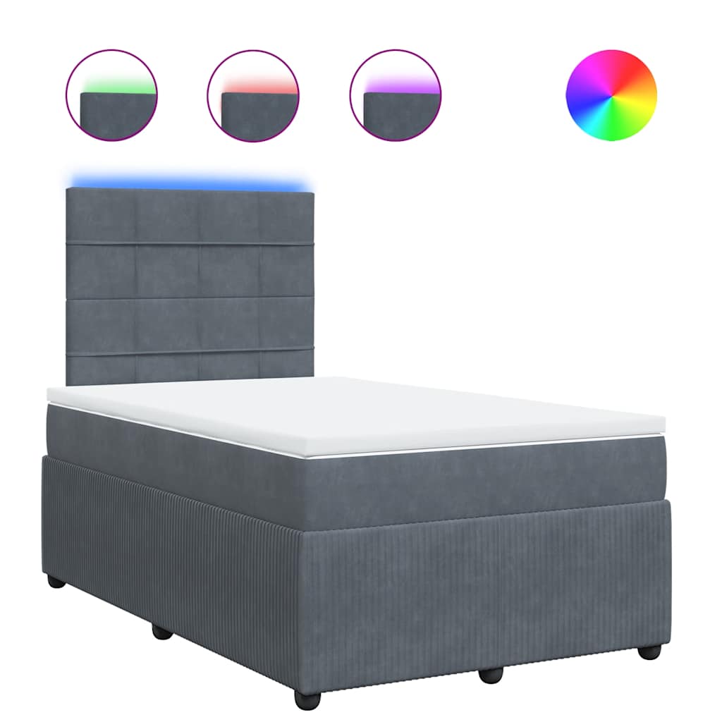 Κρεβάτι Boxspring με Στρώμα Σκούρο Γκρι 120x190 εκ. Βελούδινο