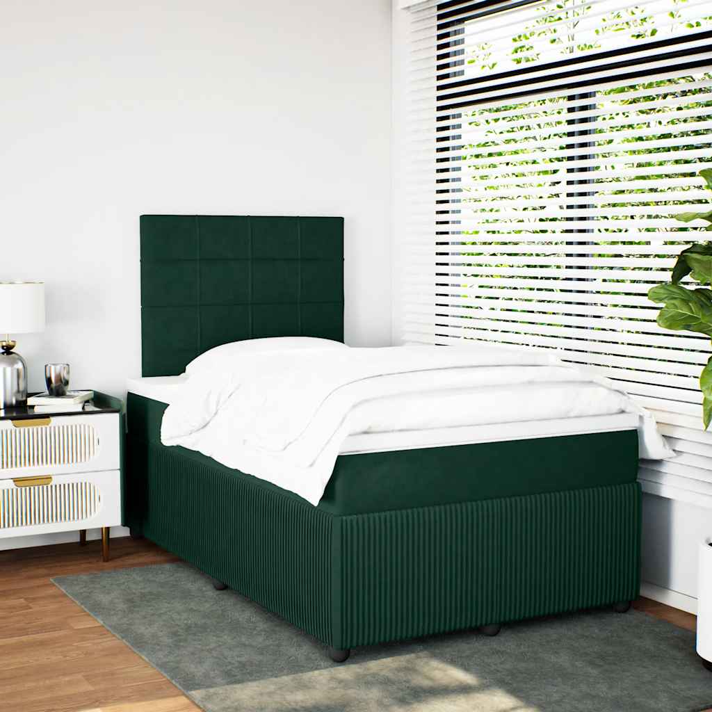Κρεβάτι Boxspring με Στρώμα Σκούρο Πράσινο 120x190εκ. Βελούδινο - Pakobazaar
