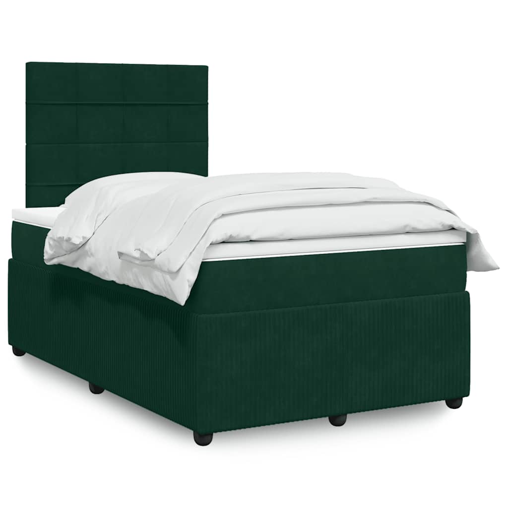 Κρεβάτι Boxspring με Στρώμα Σκούρο Πράσινο 120x190εκ. Βελούδινο - Pakobazaar