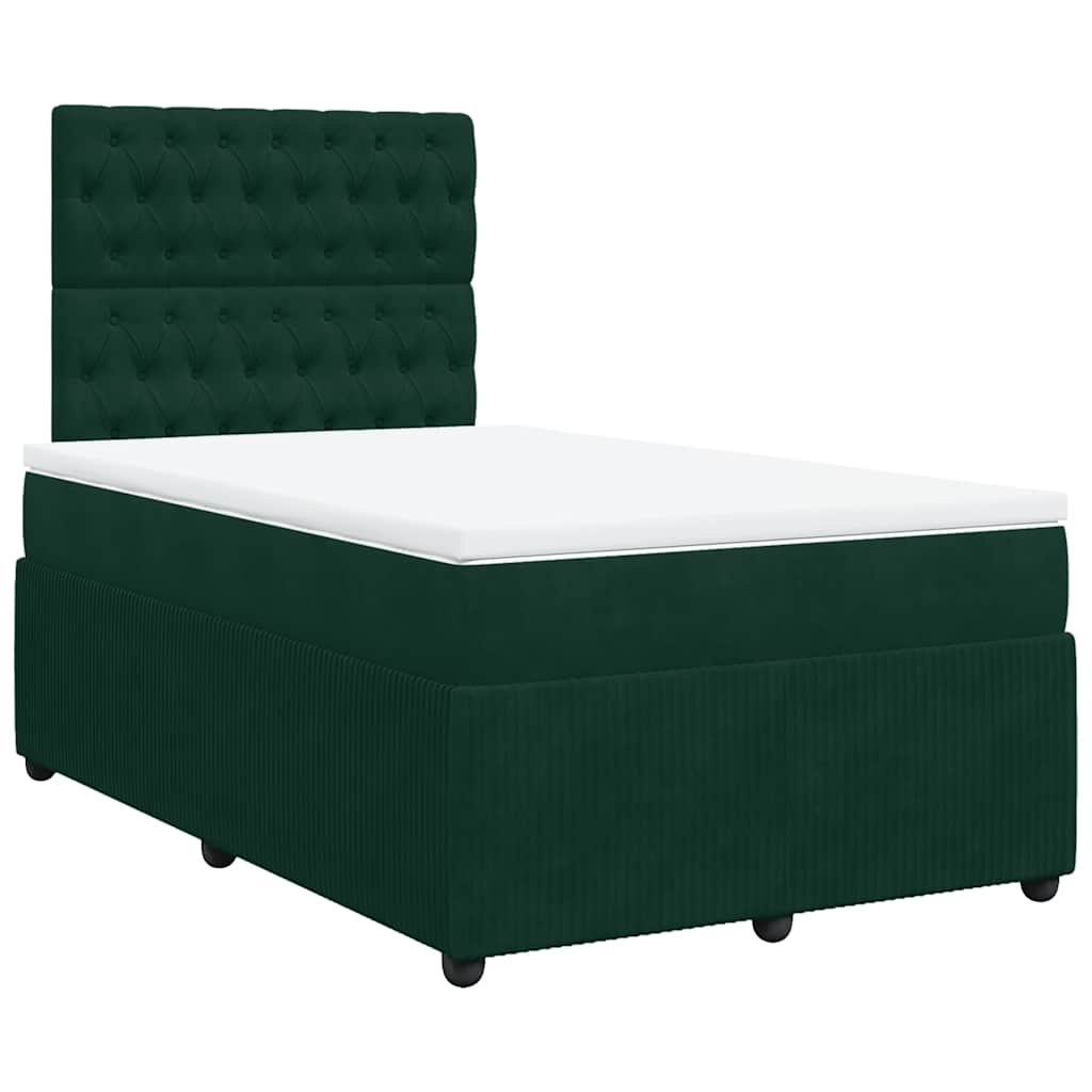 Κρεβάτι Boxspring με Στρώμα Σκούρο Πράσινο 120x190εκ. Βελούδινο - Pakobazaar