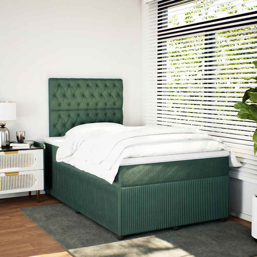 Κρεβάτι Boxspring με Στρώμα Σκούρο Πράσινο 120x190εκ. Βελούδινο - Pakobazaar