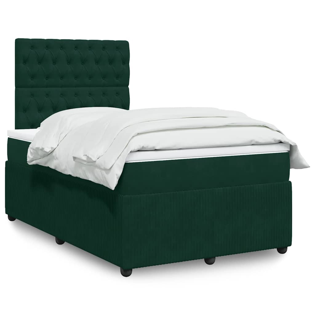 Κρεβάτι Boxspring με Στρώμα Σκούρο Πράσινο 120x190εκ. Βελούδινο - Pakobazaar