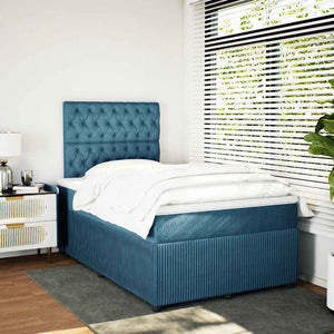 Κρεβάτι Boxspring με Στρώμα Μπλε 120x190 εκ. Βελούδινο