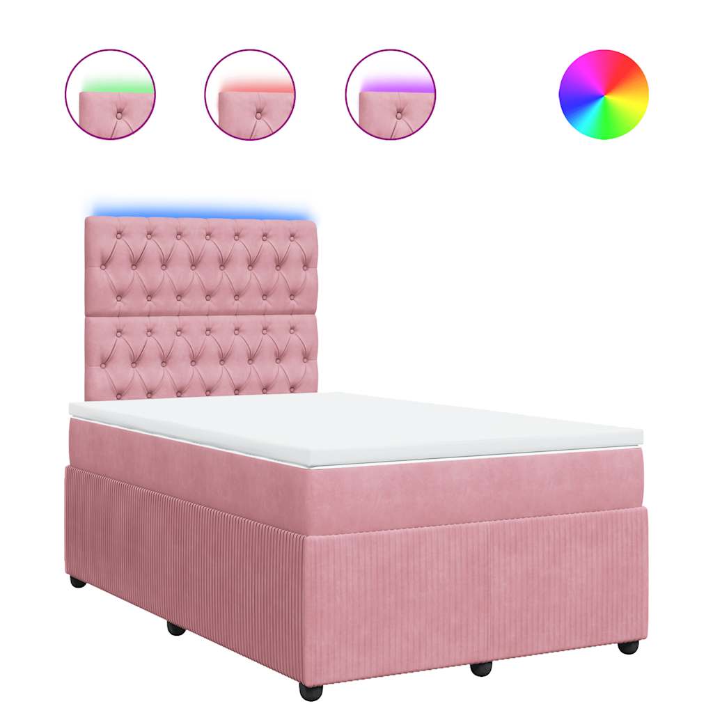 Κρεβάτι Boxspring με Στρώμα Ροζ 120x190 εκ. Βελούδινο - Pakobazaar