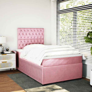 Κρεβάτι Boxspring με Στρώμα Ροζ 120x190 εκ. Βελούδινο - Pakobazaar