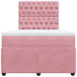 Κρεβάτι Boxspring με Στρώμα Ροζ 120x190 εκ. Βελούδινο - Pakobazaar