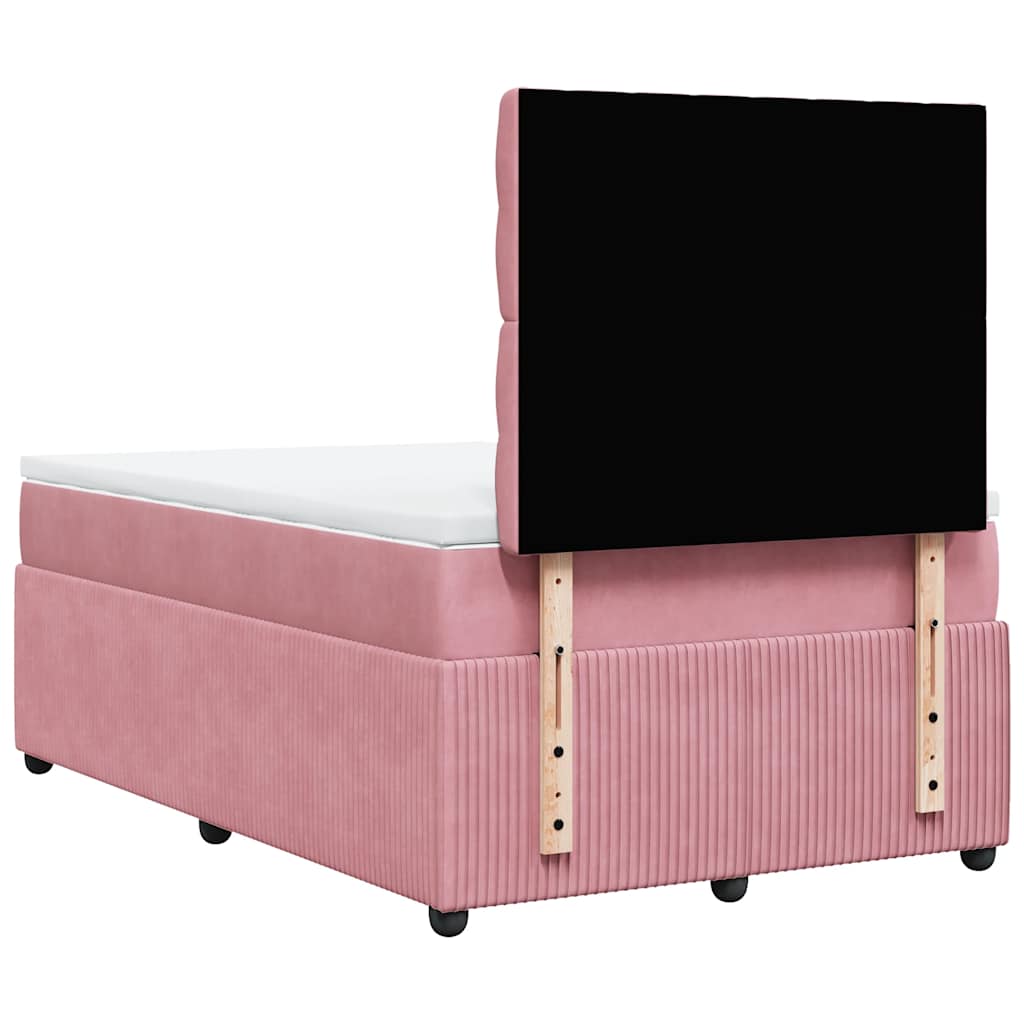 Κρεβάτι Boxspring με Στρώμα Ροζ 120x190 εκ. Βελούδινο - Pakobazaar