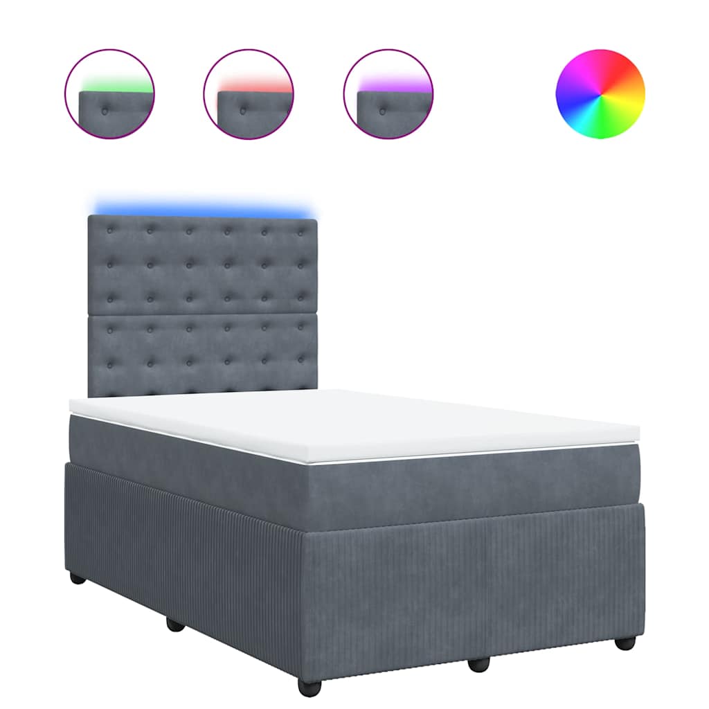 Κρεβάτι Boxspring με Στρώμα Σκούρο Γκρι 120x190 εκ. Βελούδινο - Pakobazaar