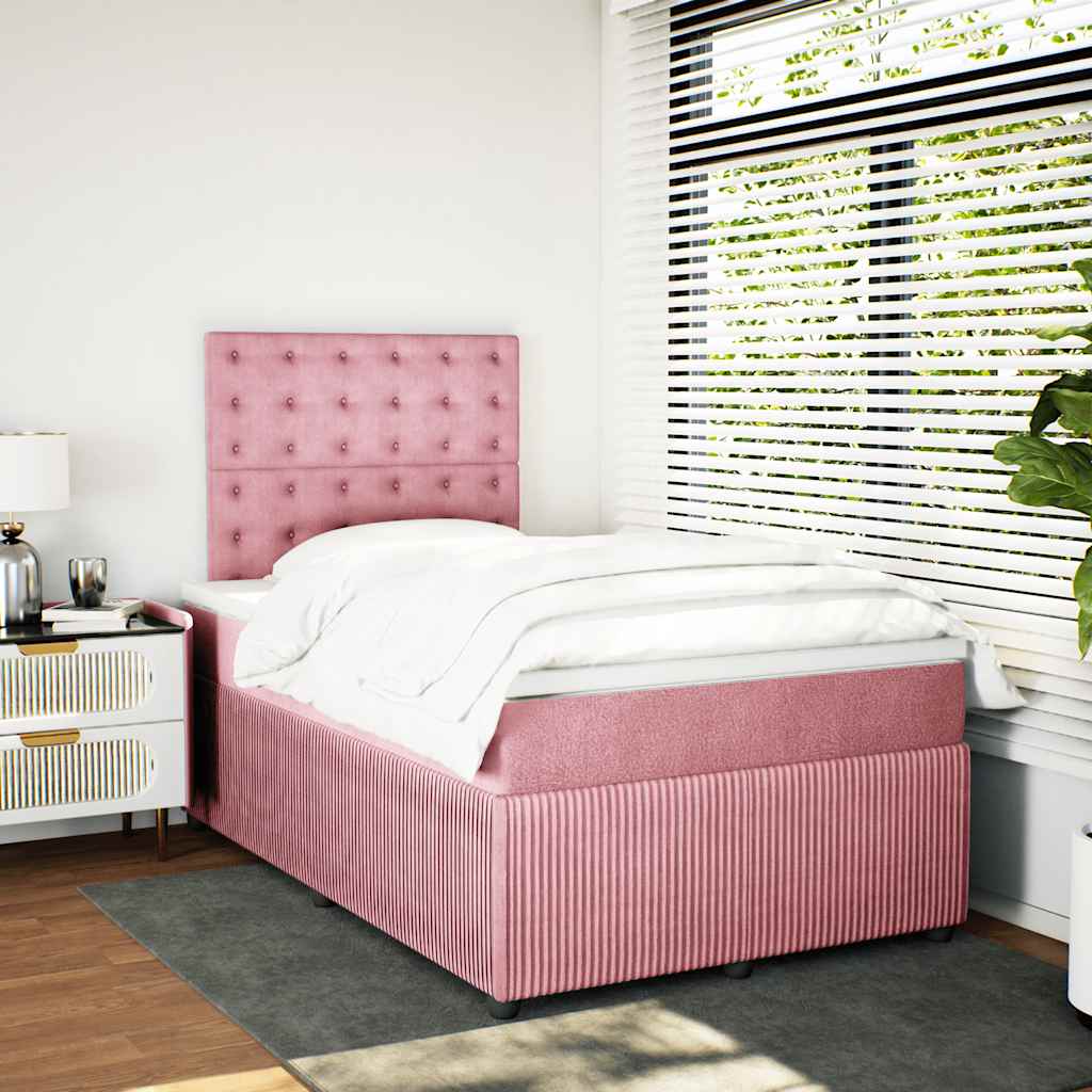 Κρεβάτι Boxspring με Στρώμα Ροζ 120x190 εκ. Βελούδινο - Pakobazaar