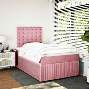 Κρεβάτι Boxspring με Στρώμα Ροζ 120x190 εκ. Βελούδινο - Pakobazaar