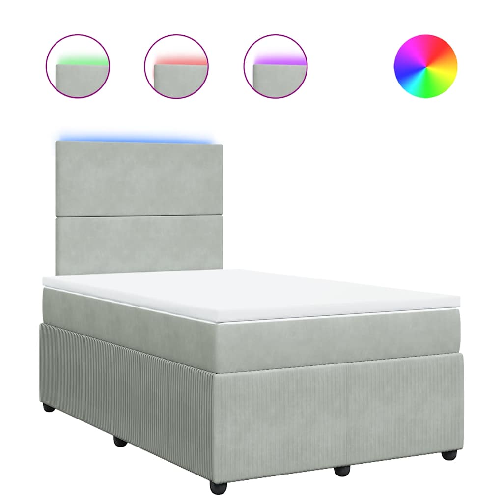 Κρεβάτι Boxspring με Στρώμα Ανοιχτό Γκρι 120x200 εκ. Βελούδινο - Pakobazaar