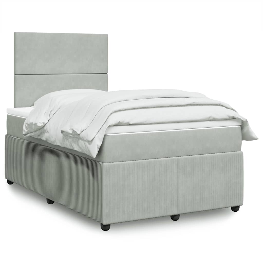 Κρεβάτι Boxspring με Στρώμα Ανοιχτό Γκρι 120x200 εκ. Βελούδινο - Pakobazaar