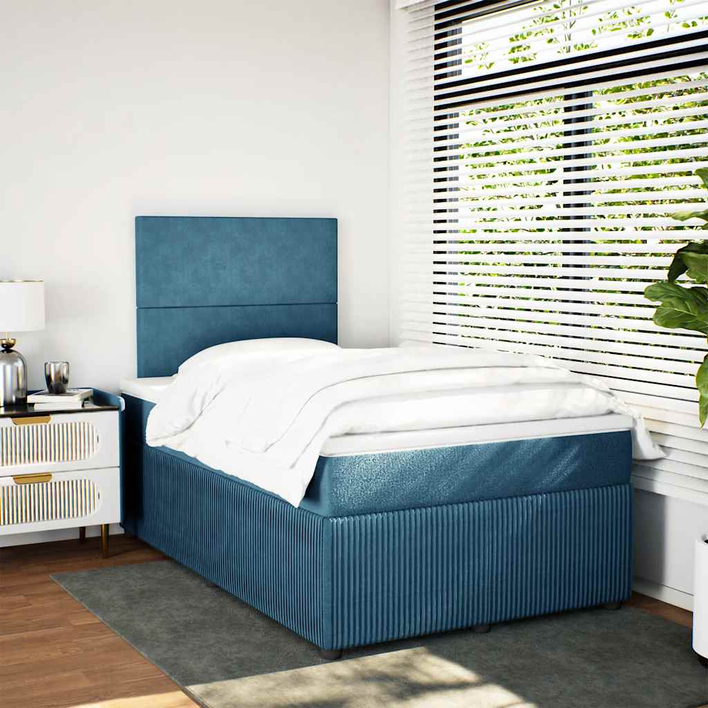 Κρεβάτι Boxspring με Στρώμα Μπλε 120x200 εκ. Βελούδινο - Pakobazaar