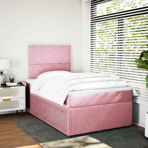 Κρεβάτι Boxspring με Στρώμα Ροζ 120x200 εκ. Βελούδινο - Pakobazaar