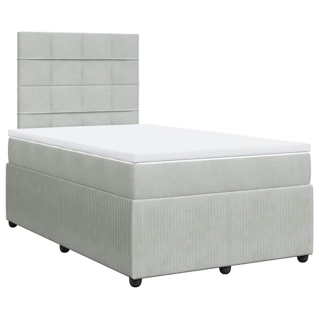 Κρεβάτι Boxspring με Στρώμα Ανοιχτό Γκρι 120x200 εκ. Βελούδινο - Pakobazaar
