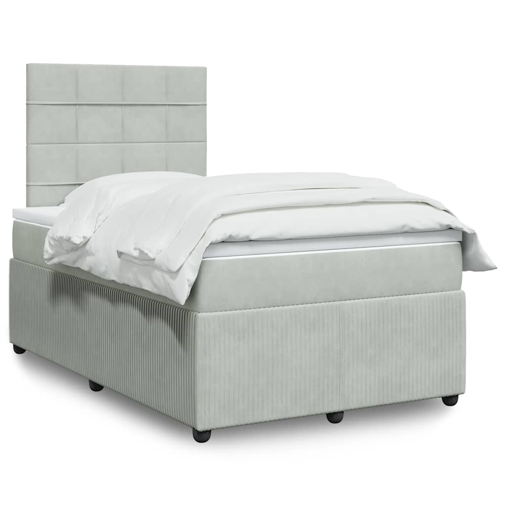 Κρεβάτι Boxspring με Στρώμα Ανοιχτό Γκρι 120x200 εκ. Βελούδινο - Pakobazaar