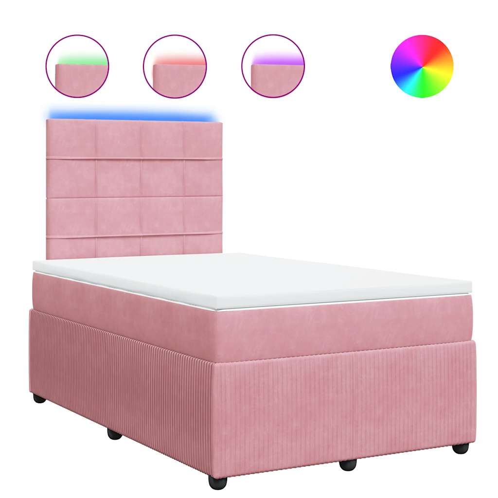 Κρεβάτι Boxspring με Στρώμα Ροζ 120x200 εκ. Βελούδινο - Pakobazaar