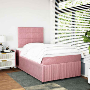 Κρεβάτι Boxspring με Στρώμα Ροζ 120x200 εκ. Βελούδινο - Pakobazaar