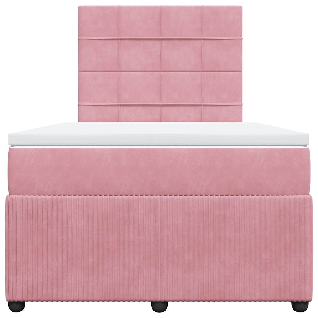 Κρεβάτι Boxspring με Στρώμα Ροζ 120x200 εκ. Βελούδινο - Pakobazaar
