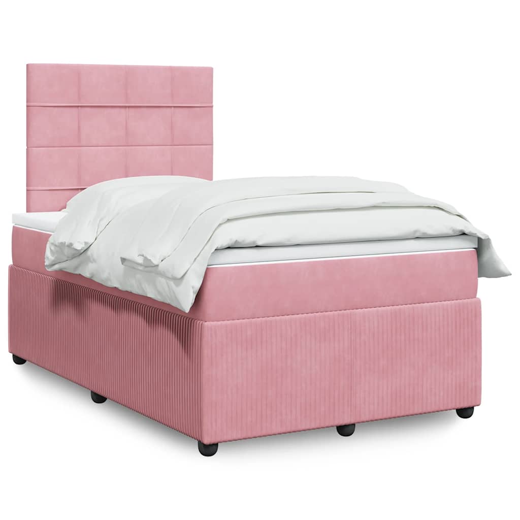 Κρεβάτι Boxspring με Στρώμα Ροζ 120x200 εκ. Βελούδινο - Pakobazaar