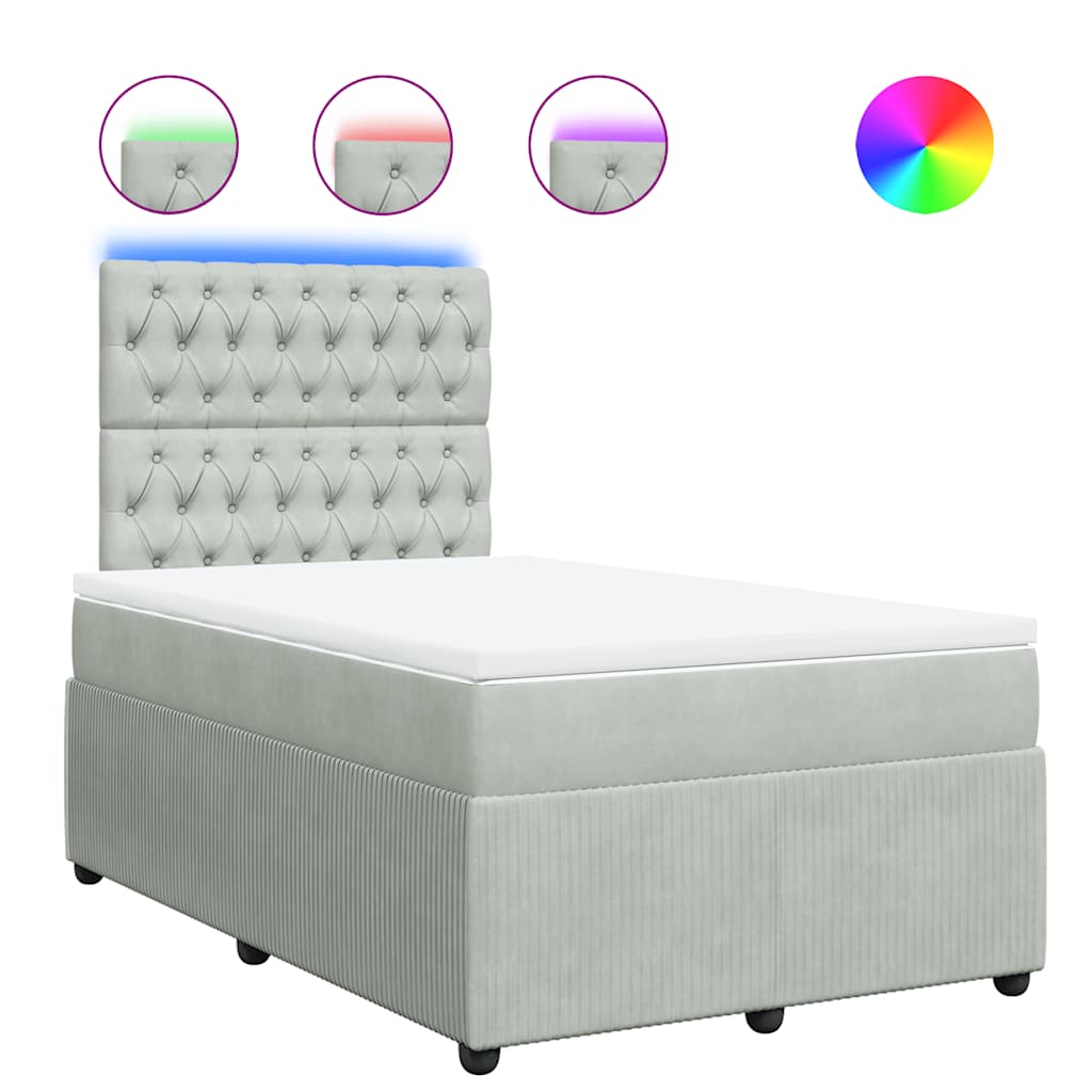 Κρεβάτι Boxspring με Στρώμα Ανοιχτό Γκρι 120x200 εκ. Βελούδινο - Pakobazaar