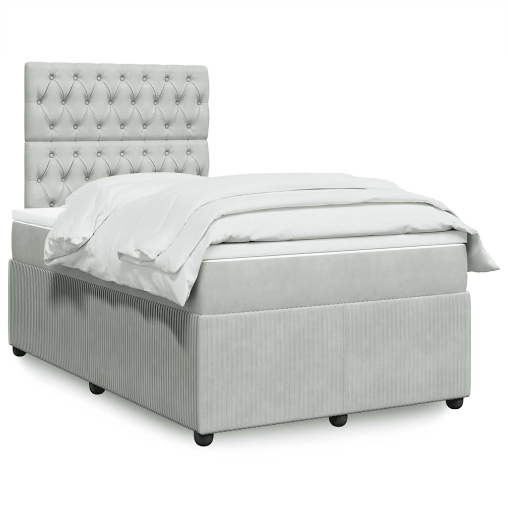 Κρεβάτι Boxspring με Στρώμα Ανοιχτό Γκρι 120x200 εκ. Βελούδινο - Pakobazaar