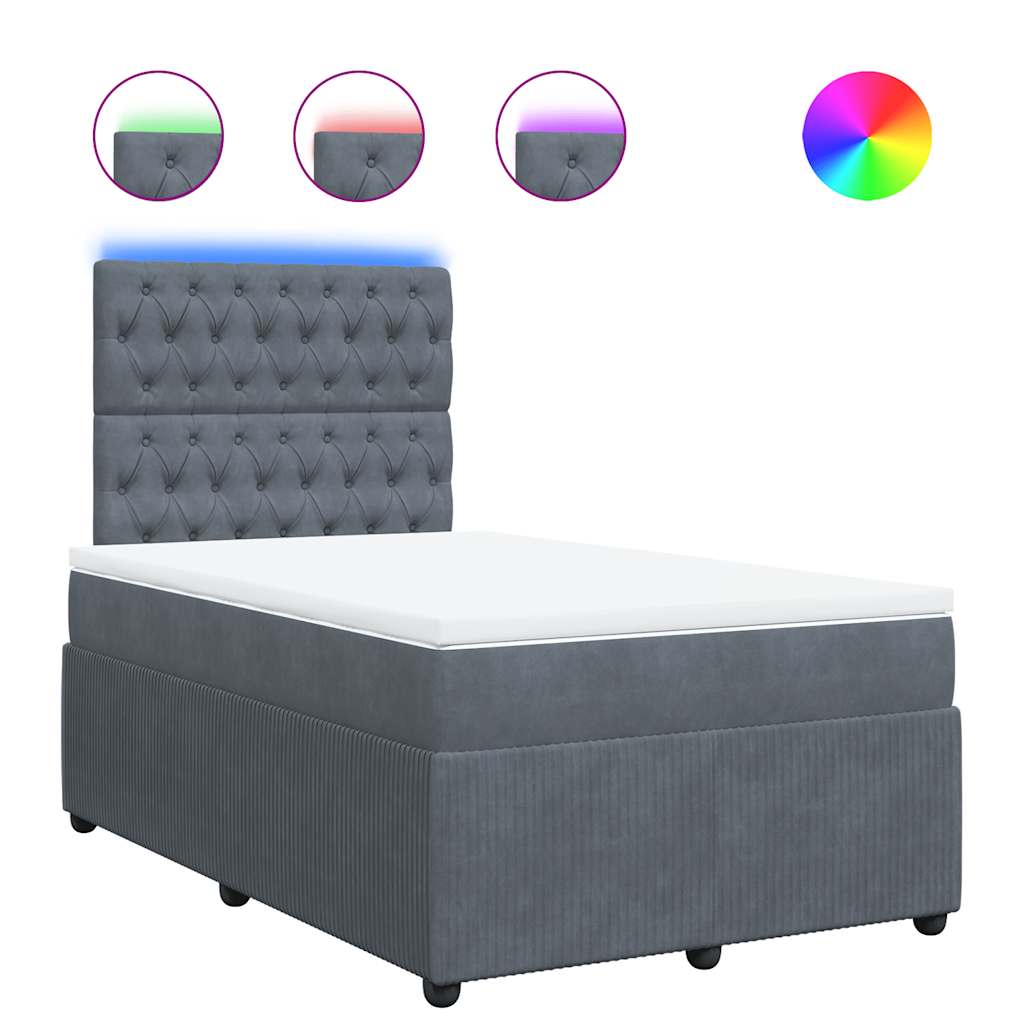 Κρεβάτι Boxspring με Στρώμα Σκούρο Γκρι 120x200 εκ. Βελούδινο - Pakobazaar