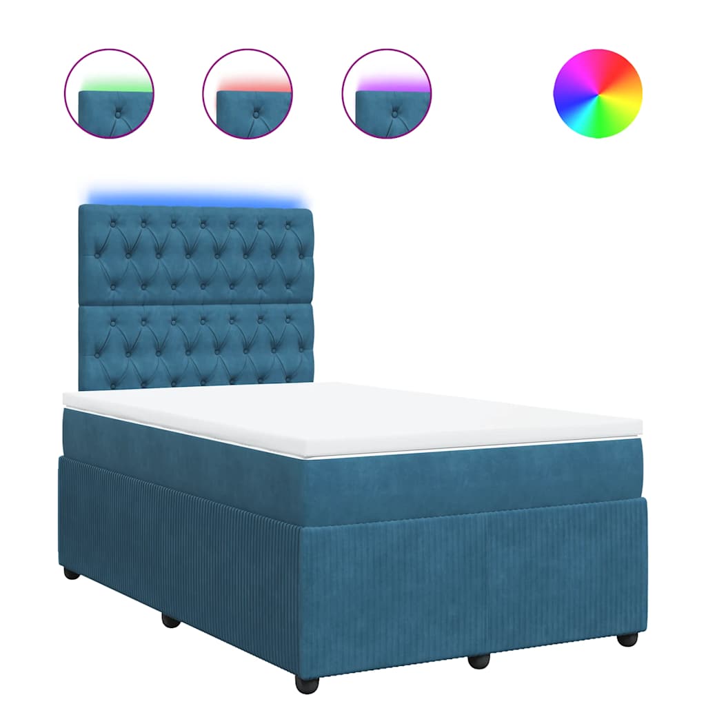 Κρεβάτι Boxspring με Στρώμα Μπλε 120x200 εκ. Βελούδινο - Pakobazaar