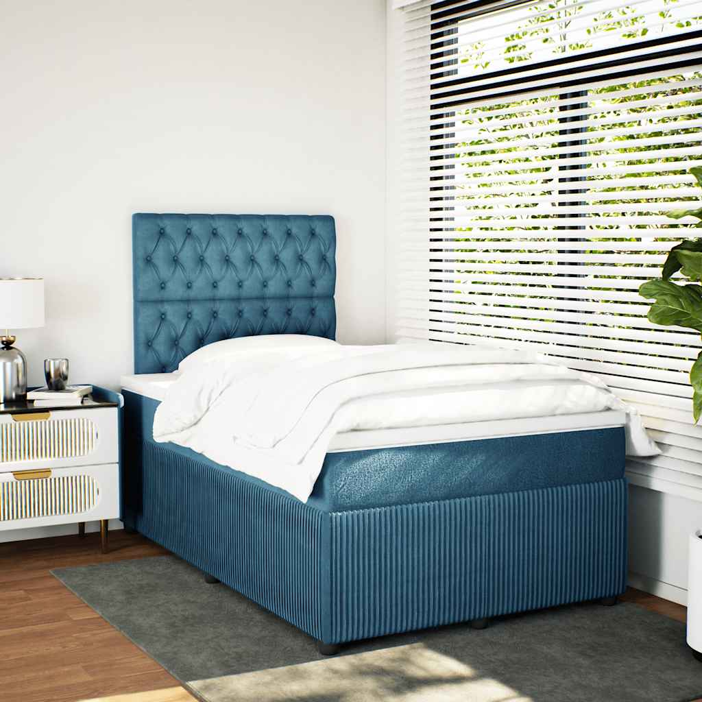 Κρεβάτι Boxspring με Στρώμα Μπλε 120x200 εκ. Βελούδινο - Pakobazaar