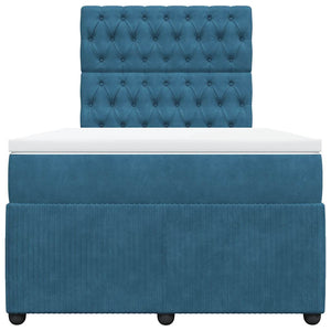 Κρεβάτι Boxspring με Στρώμα Μπλε 120x200 εκ. Βελούδινο - Pakobazaar