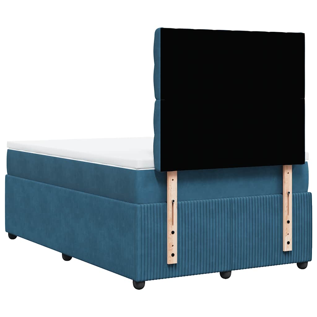 Κρεβάτι Boxspring με Στρώμα Μπλε 120x200 εκ. Βελούδινο - Pakobazaar